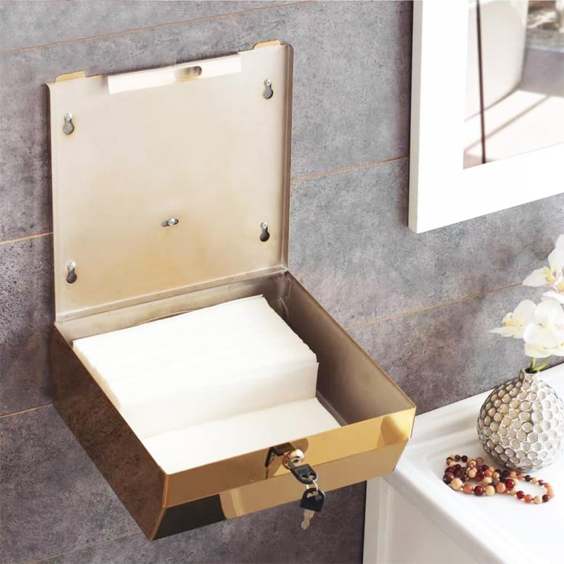 TOBEFORT Comercial Paper Towel Dispenser Wall Mount, Brushed Gold Stainless Steel Hand Towel Dispenser with Lock, Large Capacity Trifold/C Fold Paper Towel Holder for Bathroom Kitchen Office Public Places - Image 2